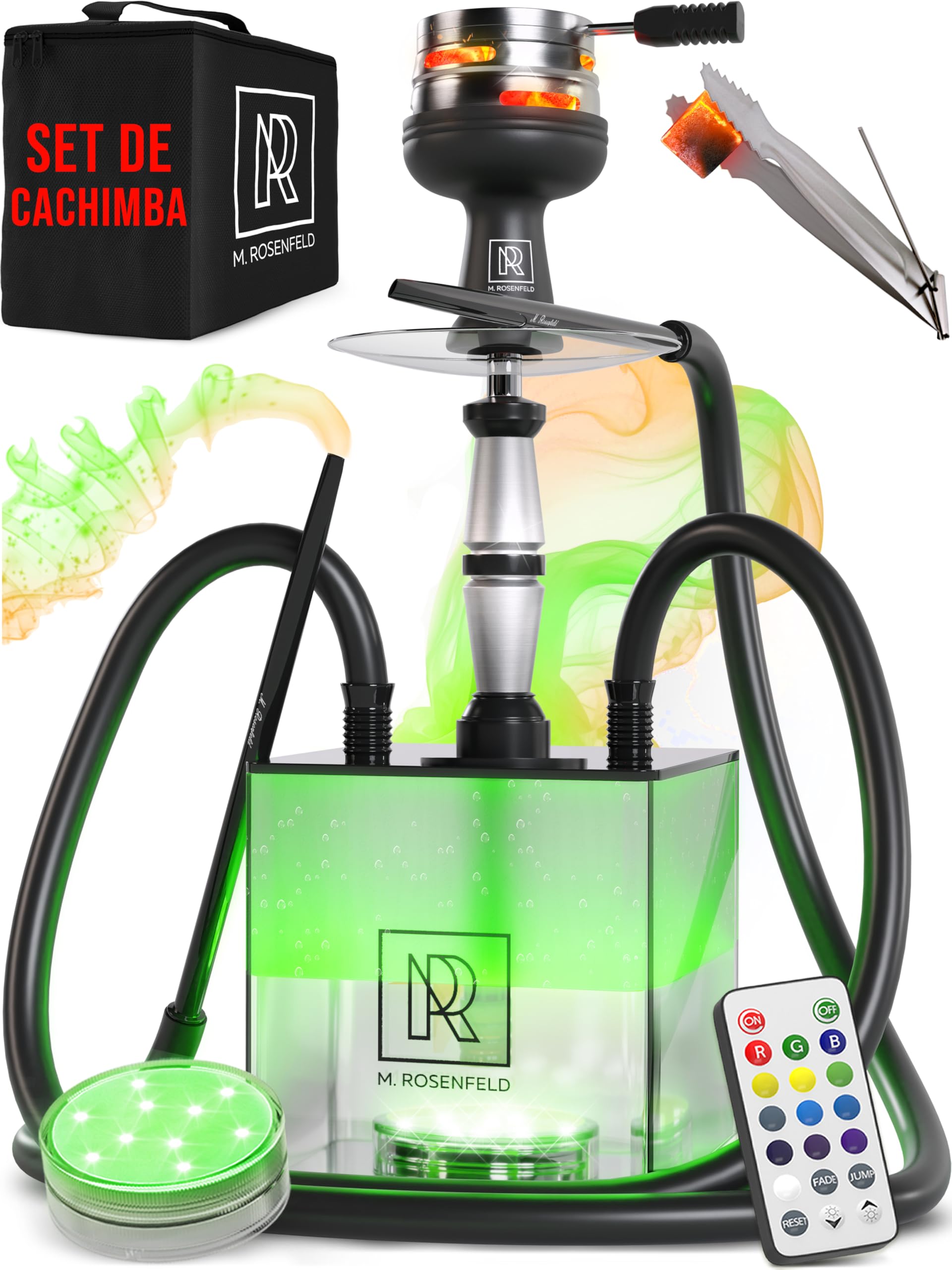 Set de Cachimba Completo Portátil con Bolsa y Accesorios Premium – Cabezal con HMD, Boquilla, Tubo de Inmersión de Aluminio, Difusor y Base de Acrílico