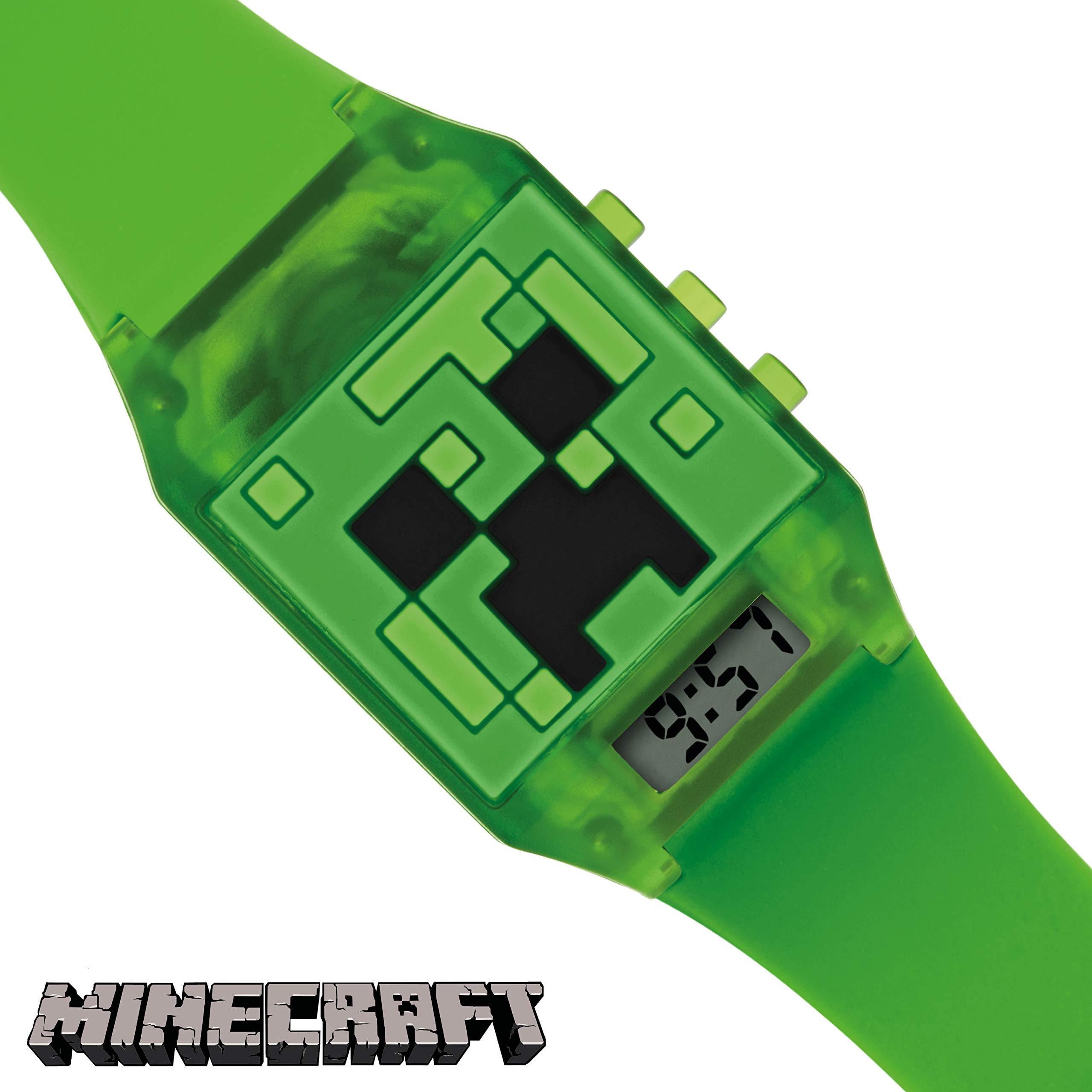Minecraft Unisex Dziecięcy cyfrowy analogowy zegarek kwarcowy z gumowym paskiem MIN4014, ZIELONY, pasek