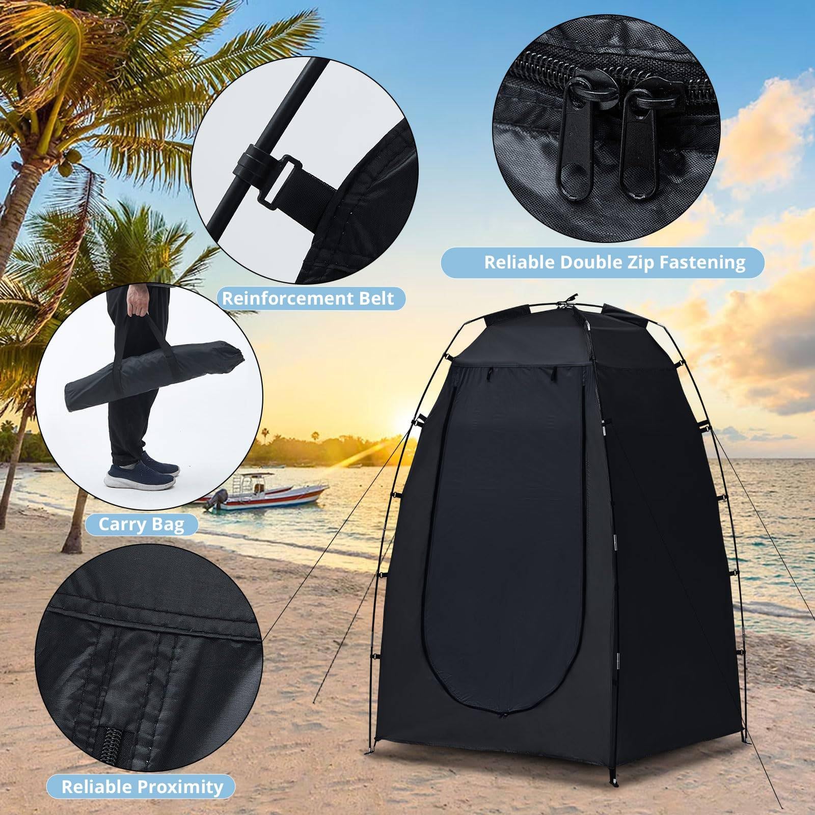 LEMROE Tente de plage avec sac de transport - Tente de douche étanche - Tente de toilette mobile pour le camping, la randonnée, l'extérieur - Tente pop-up