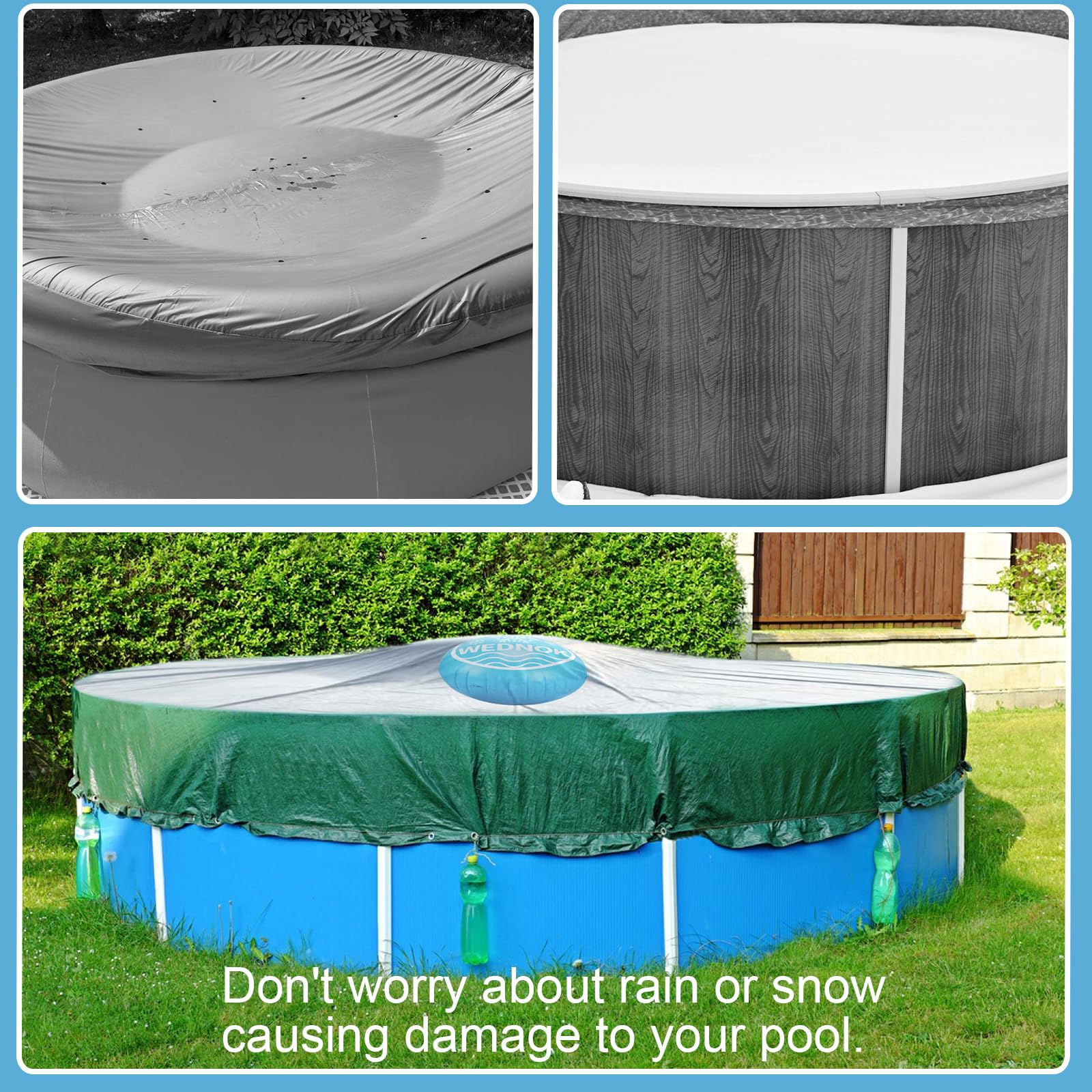 2 cojines de invierno para piscina, 1,2 m, resistentes al invierno, redondos, hinchables, con 2 cuerdas de 15 m, resistentes al frío, almohadillas para piscina para cubierta de piscina, lona de