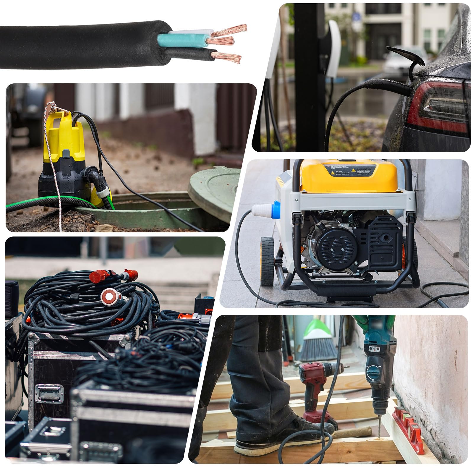 QUARKZMAN Cable Eléctrico SJOOW Calibre 14 Con 3 Conductores 25 Pies Cable Automotriz 14 AWG Cable De Alimentación Portátil 300V Para Generadores Luces LED Cargadores De Baterías Cable