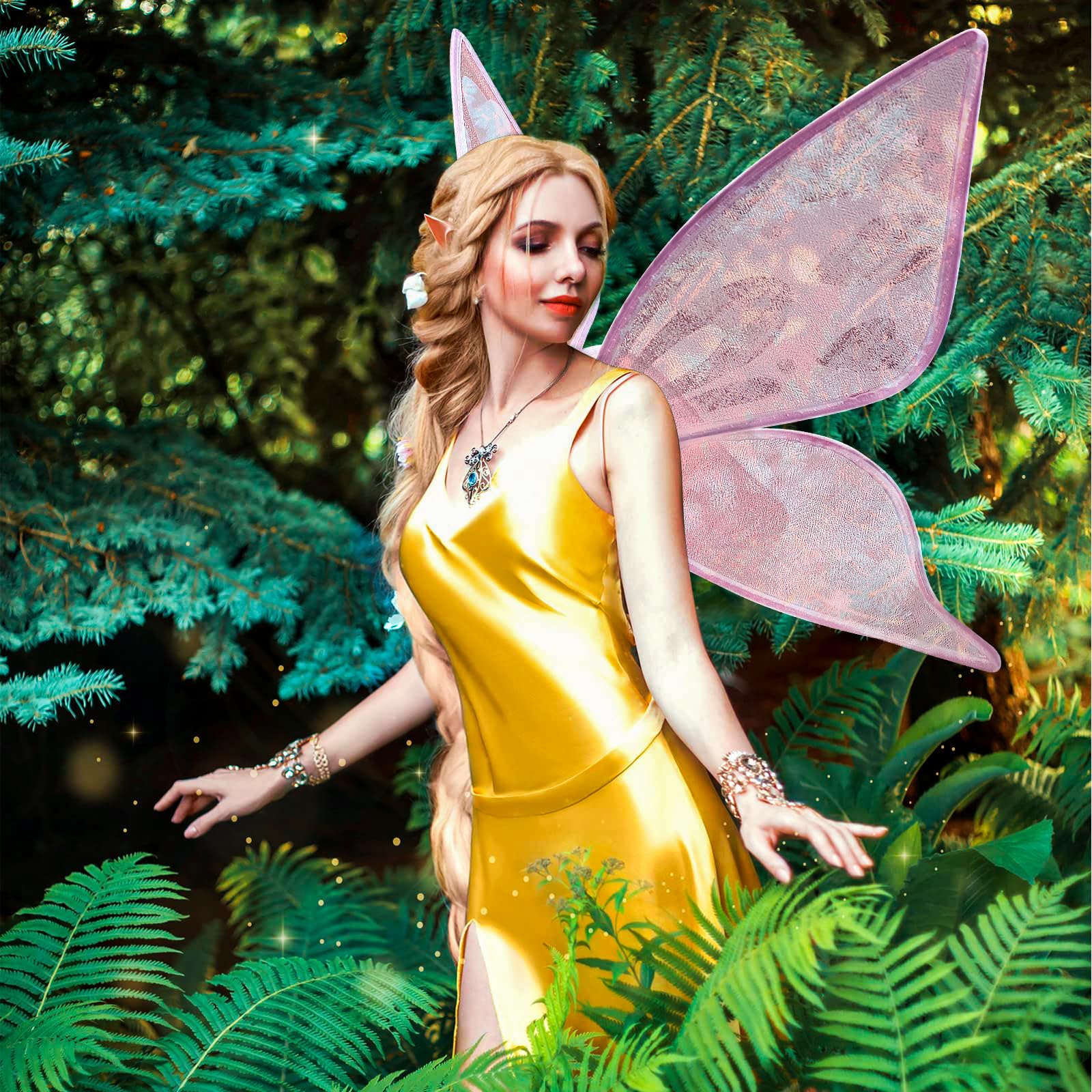 Déguisement Fée Avec Baguette Couronne Costume Ailes De Fée Adulte & Fille - Kit Complet Avec Oreilles Elfe, Baguette, Couronne - Organza - 6 Couleurs - Pour Halloween, Noël, Anniversaire