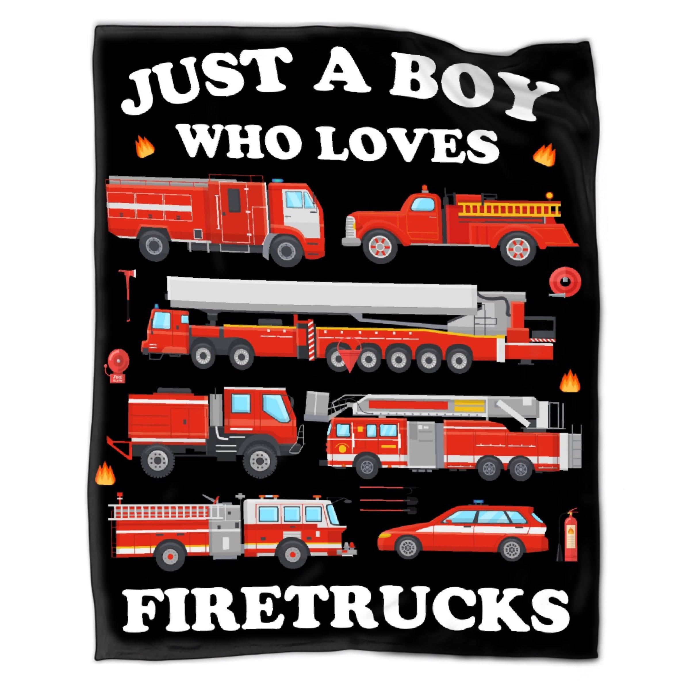 Anydia Just A Boy Who Loves Firetrucks Blanket Gifts for Firetruck Lover 40 x 50 Inch for Kid,Firetruck Fannel Fleece Throw Blanket Super Soft Throws Blanket for Bed Couch Sofa