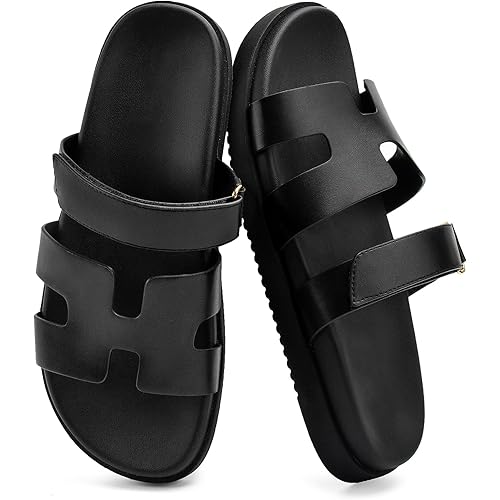Sandals for Women Open Toe Thick Sole Slide Shoes Comfort Platform Sandals Adjustable Strap Casual Slip on Flats Beach Sandals