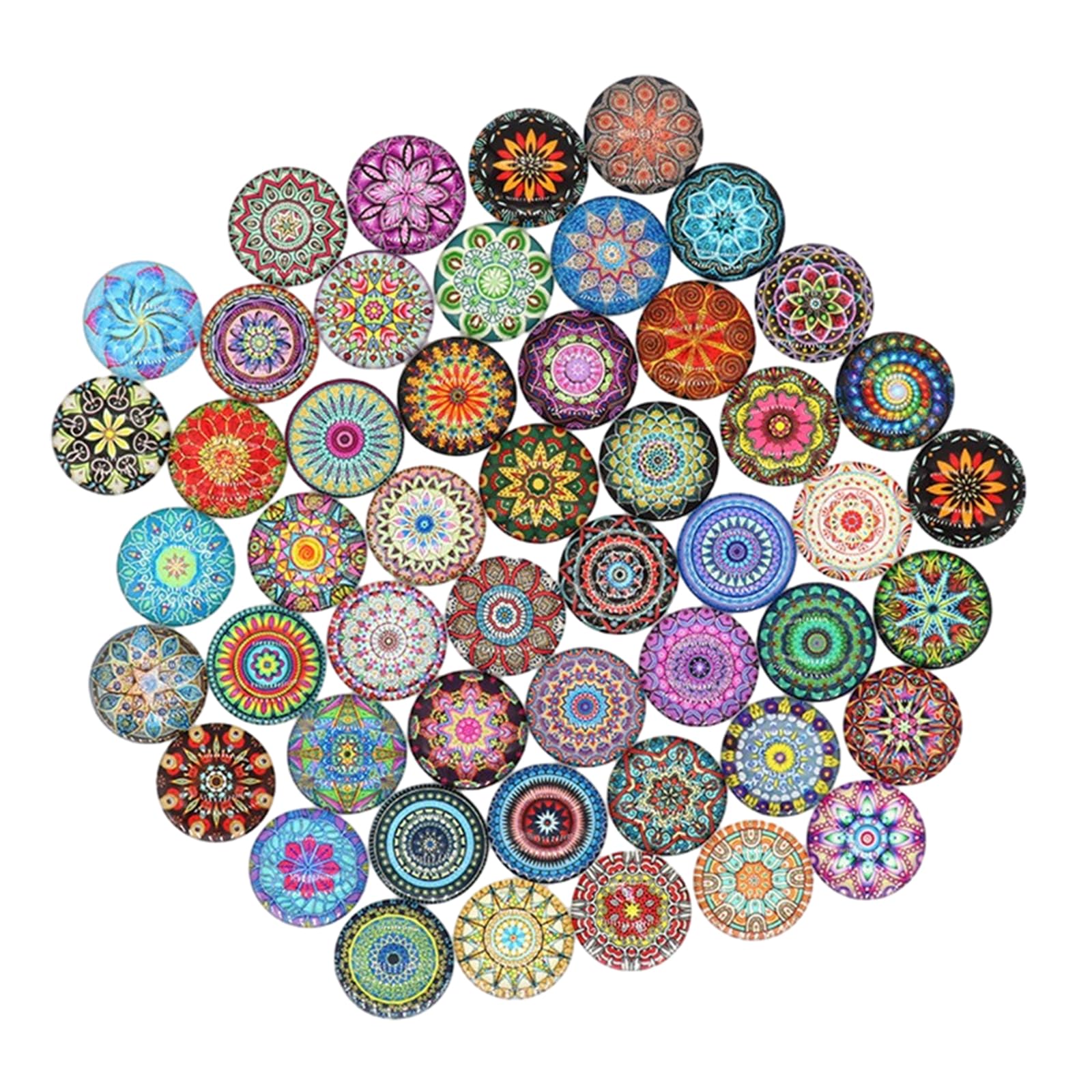 Limtula 100Pcs Round Glass Ornament Flower Jewelry Round Tiles Cabochons Patches Jewlery Printed Set Stone Colourful for Jewelry Making Dome