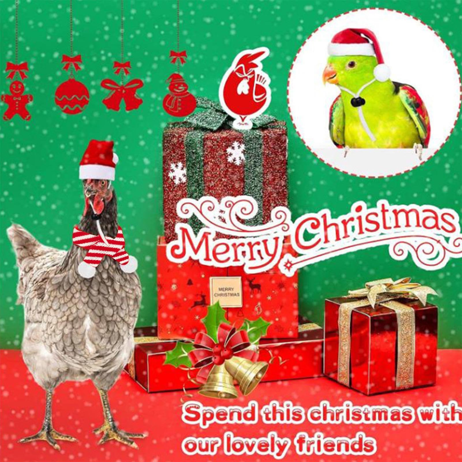 Huhn-Outfits, Weihnachtsmann-Thema, kleine Tier-Weihnachtsmütze mit verstellbarem Kinnriemen, für Henne, Hamster, Kaninchen, Kätzchen, Welpen, Eidechsen, Bauernhof-Dekoration