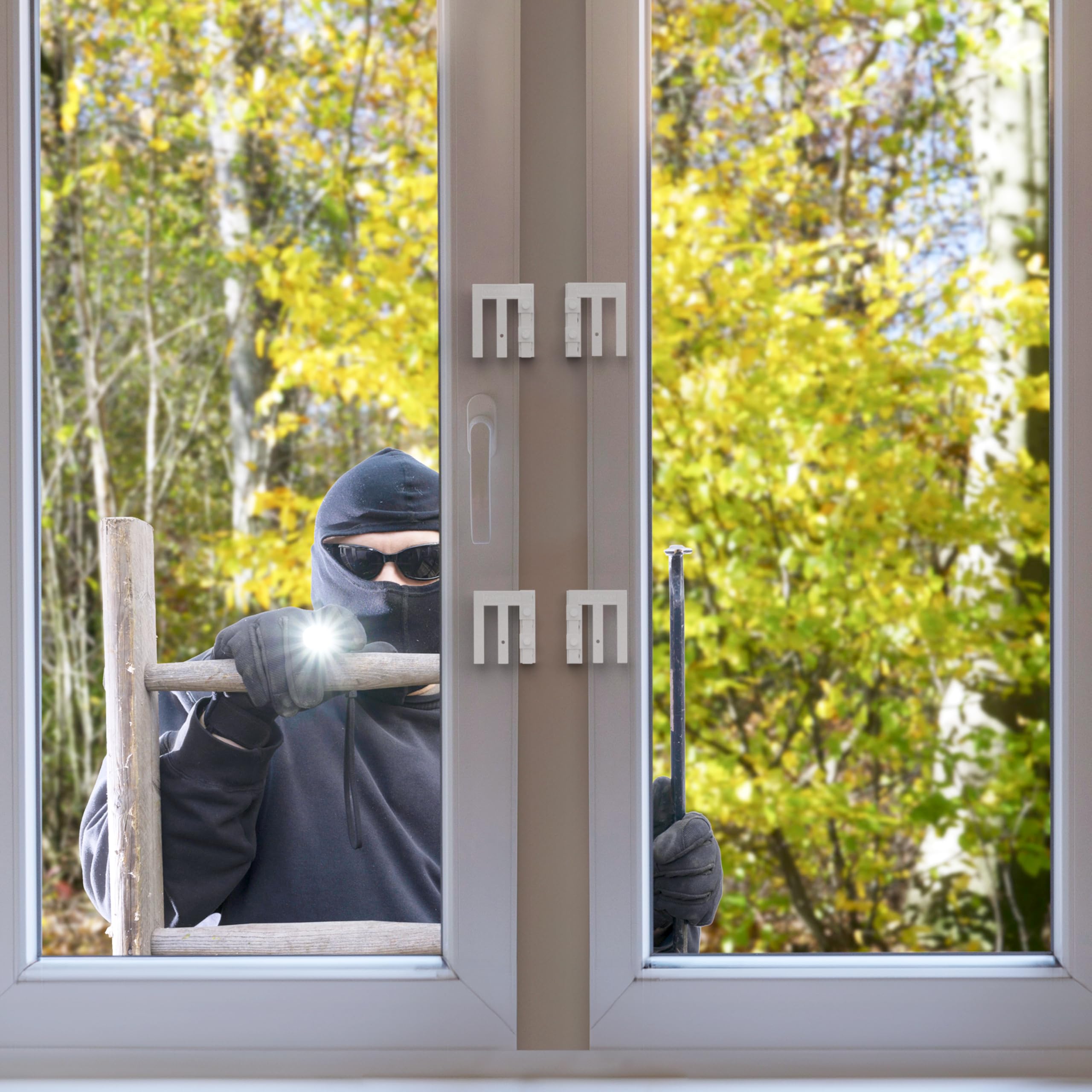 EM3 weiss, Fenstersicherung für Fenster oder Türen aus Kunststoff/Holz/Aluminium, Einbruchschutz DIN zertifiziert, hochwertiger massiver Stahl, 6er Set