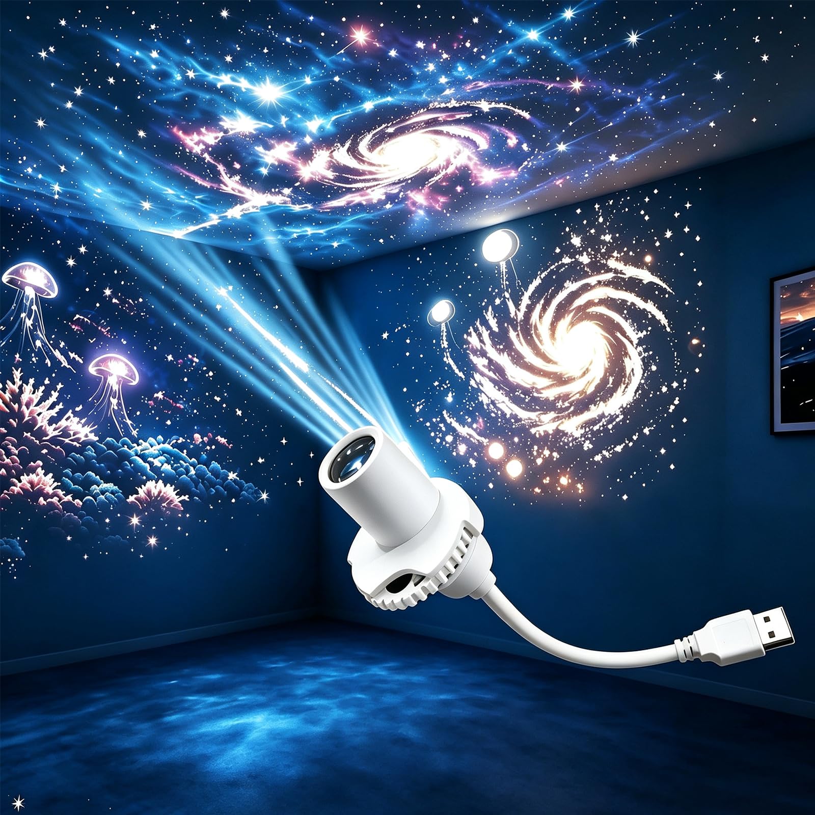Ceiling Projector Lights Galaxy - Smart Galaxy Ceiling Projector Light, HD Sky Star Projector Night Light, Bedroom Night, Plug and Play Dynamic Starry Forest Ocean, HD 5D Holographic Nebula Effects
