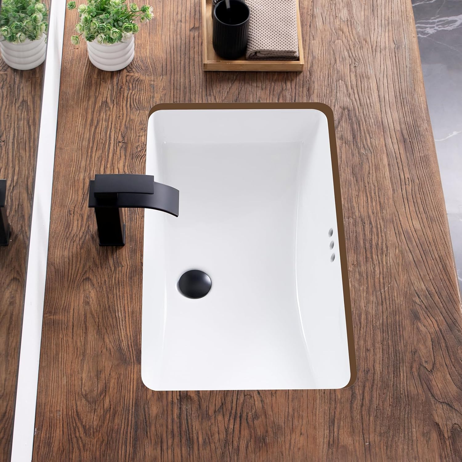 27 Inch Undermount Bathroom Sink White Ceramic Rectangular Under Counter Bathroom Sink for Cabinet Porcelain Vanity Sinks,Overflow Type (27.3"x16.5")