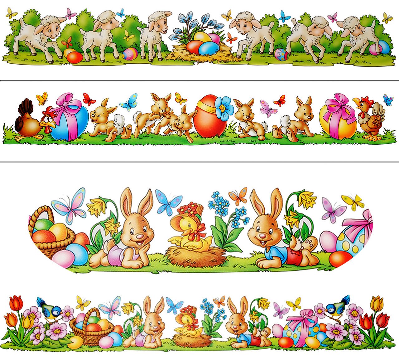 2 Bögen Fensterbilder / Bordüren Mit Osterhasen & Ostereiern – Statisch Haftend, Wiederverwendbar, Je Ca. 43 X 6,5 Cm