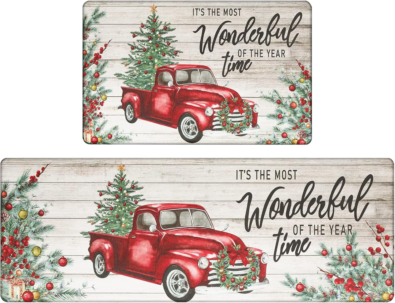 Pauwer Christmas Kitchen Rugs Set of 2 Anti Fatigue Mats for Kitchen