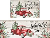 Vista 3 de Pauwer - Juego de 2 alfombras de cocina de Navidad antifatiga para piso, antideslizantes, acolchadas, tapete de cocina acolchado, cómodo, tapete