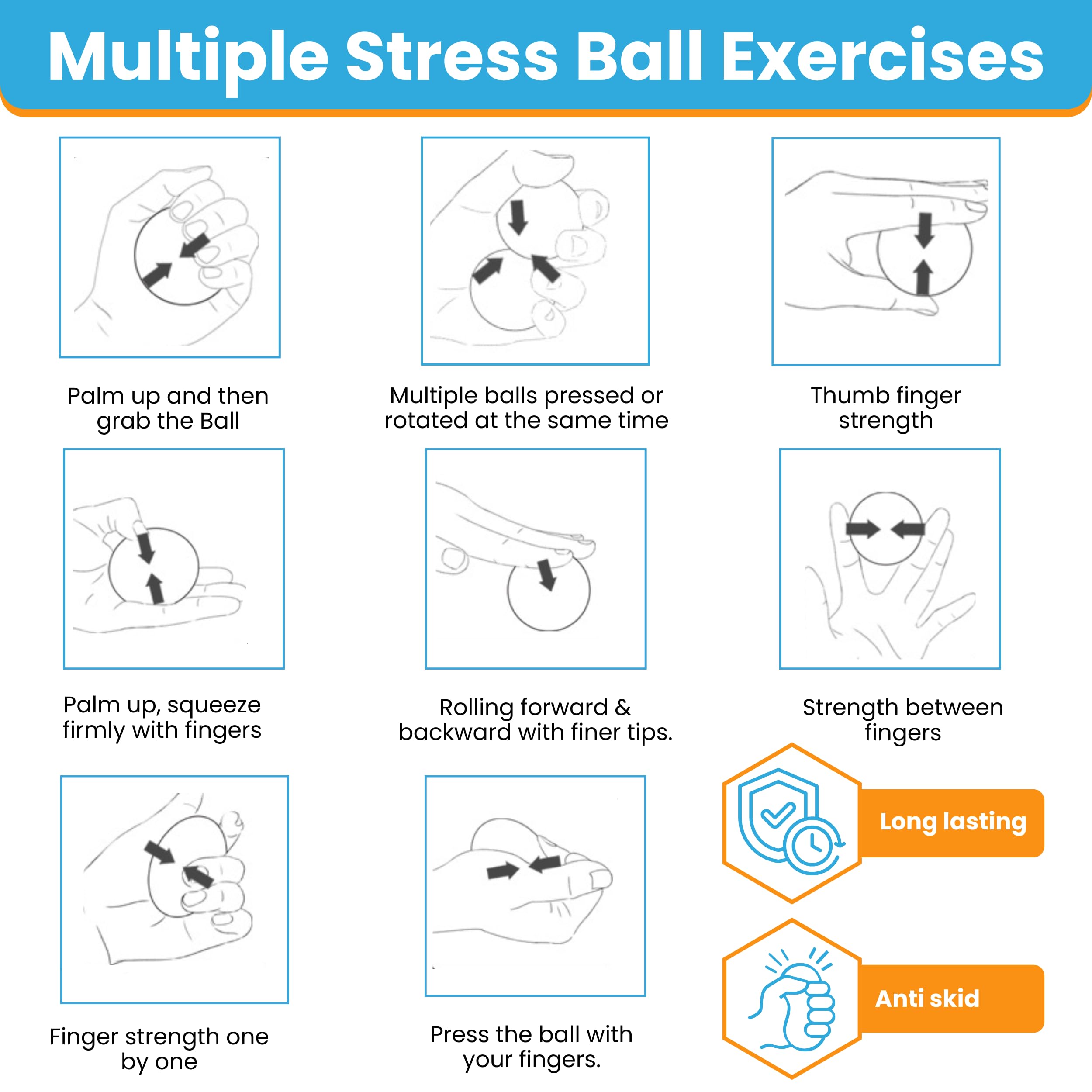 FlintRehab Premium Hand Exercise Balls - Set of 4 for Carpal Tunnel Stress/Pain Relief, Stress Balls for Kids & Adults, Squeeze Balls for Hand Therapy/Arthritis - Hand Squeezers for Strength — Amazon image 7