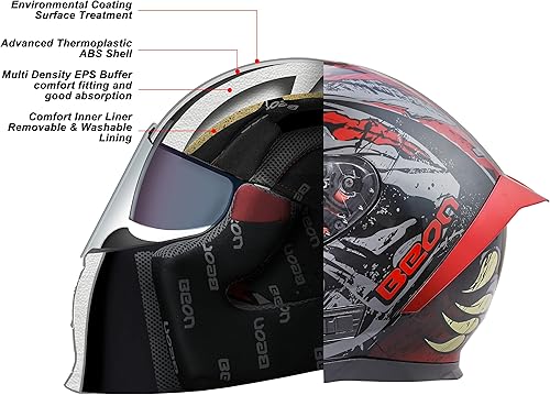 Miniatura 2 de BEON Full Face Motorcycle Helmet, Street Bike Helmet with Clear&Tinted Visors and Multiple Vents, Motocross Casco DOT Approved for Adult Men Women