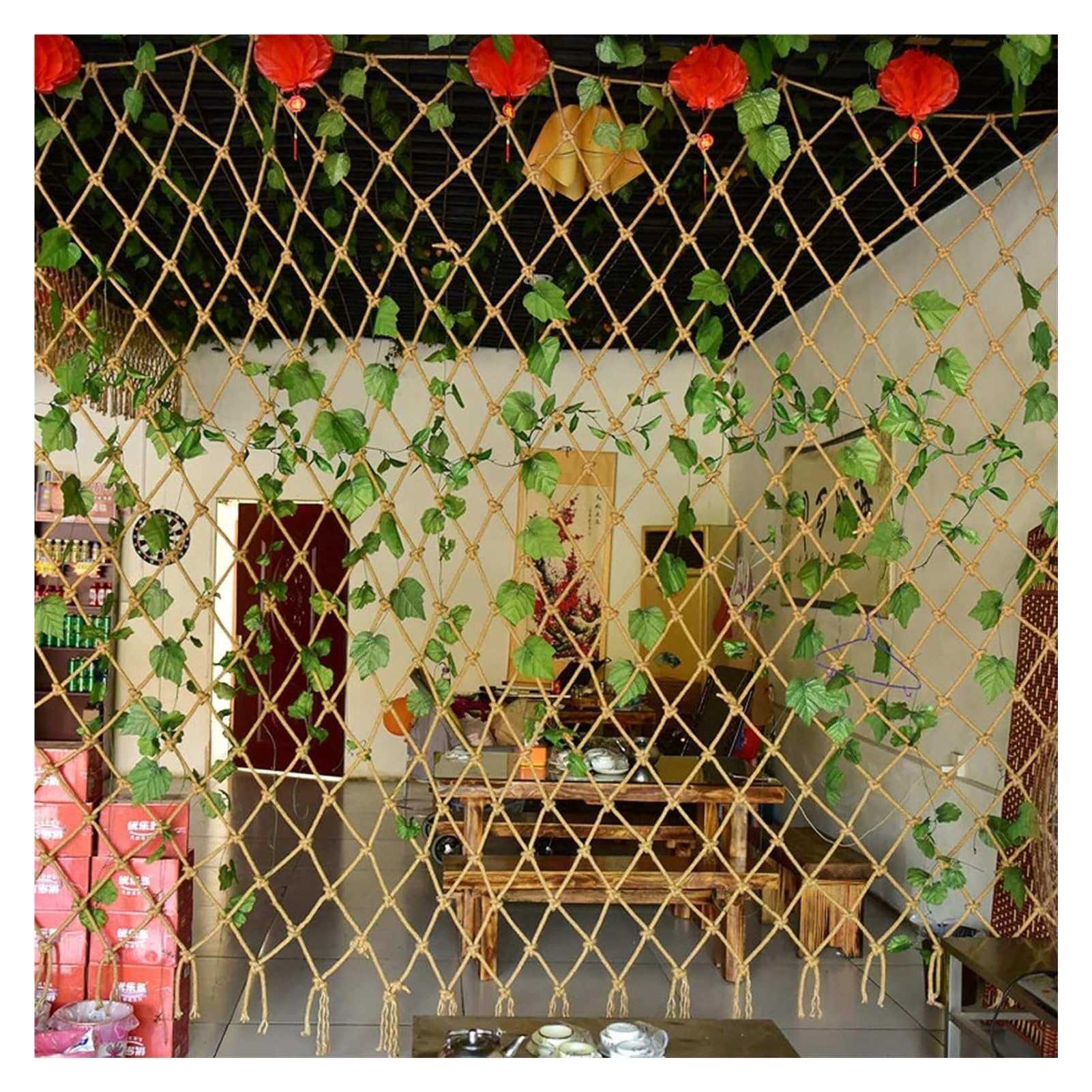 MYJIO Red Decorativa Cuerda de Cáñamo. Red Protectora del Patio, Exterior Red Anticaída Escaleras, Red Cuerda de Cáñamo Red Barandilla Cuerda Cáñamo (Color : 10cm/10mm, Size : 6x8m(20x26ft))