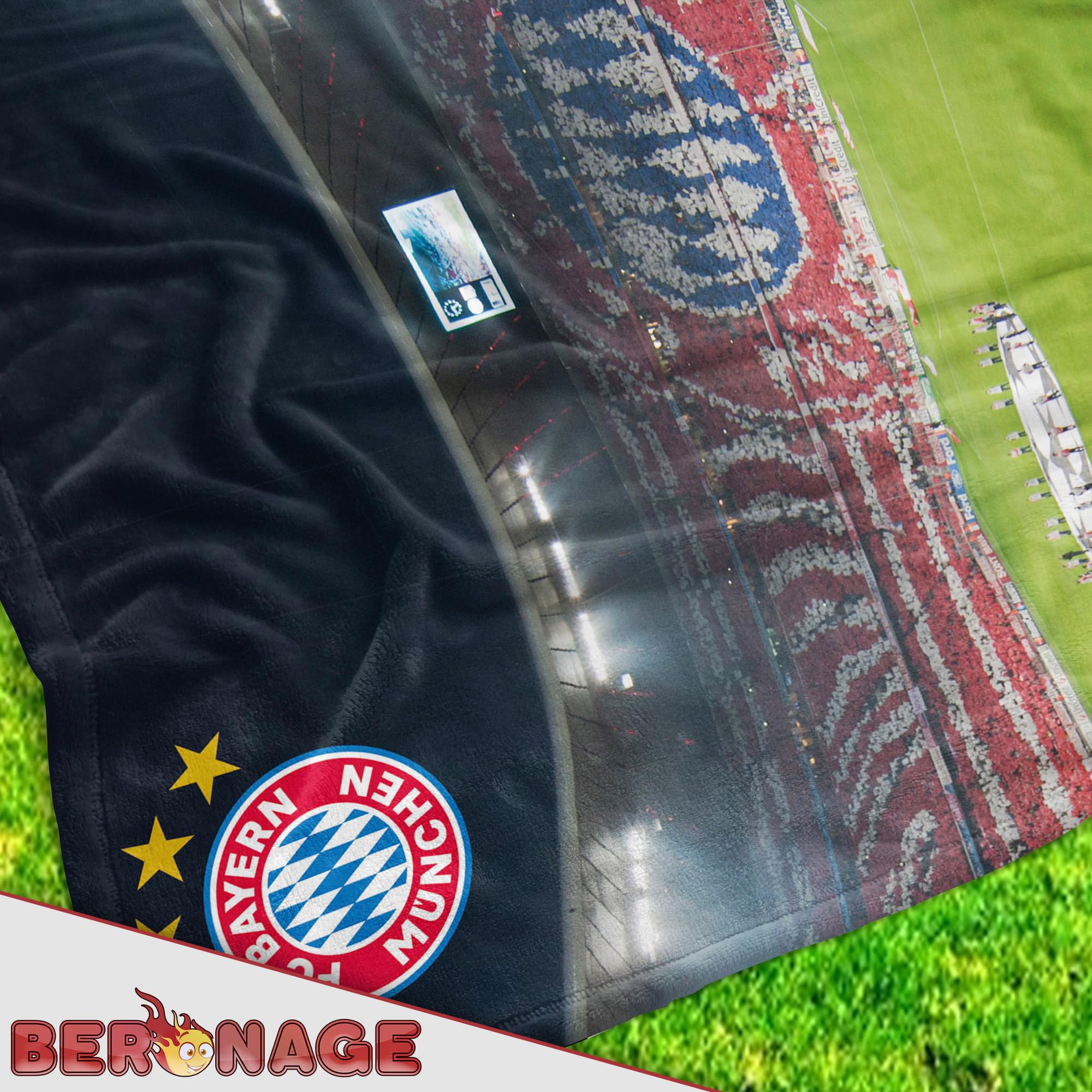 FC Bayern München Couverture Allianz Arena - 150 x 200 cm - Mia san Mia - Plaid de football - Idéal pour le canapé et le lit - Article pour fan des records - Convient à la parure de lit de football