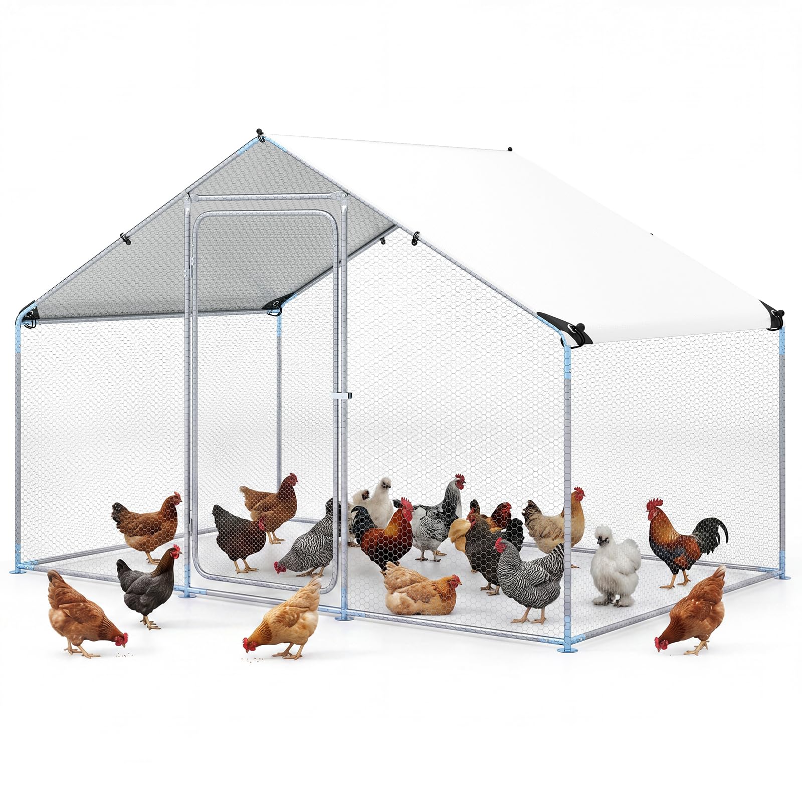 COSTWAY Hühnerstall 3x2x2m | 6 m², Freilaufgehege Metall, begehbarer Hühnerauslauf mit wasserfestem PE-Dach & Sicherheitsschloss, Hühnergehege für Hühner Geflügel Kleintiere, Silber