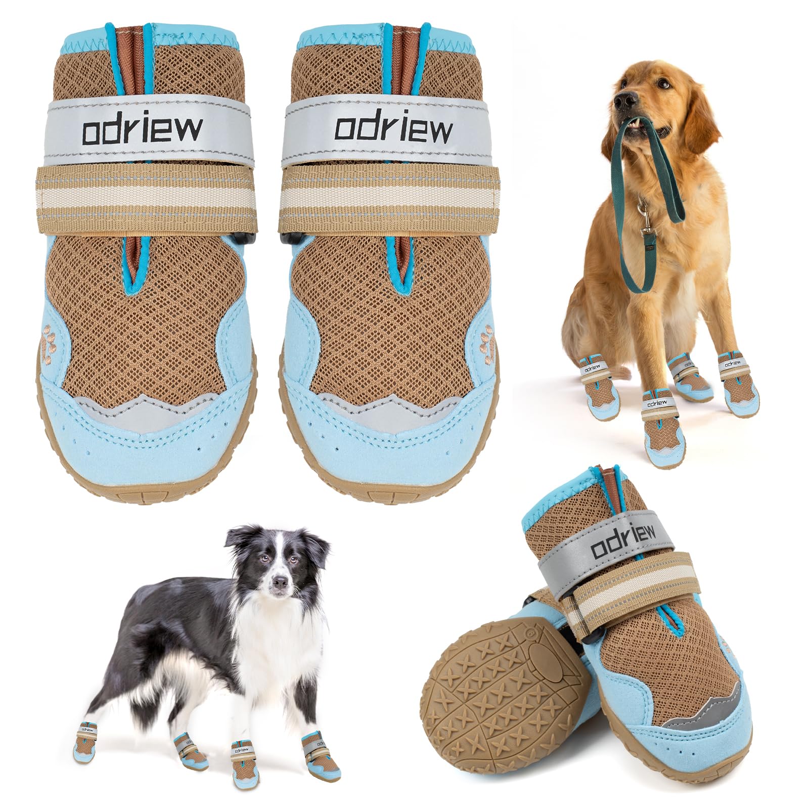 ODRIEW Dog Shoes Large Size Dogs, 4PCS Breathable Mesh Dog Boots & Paw Protectors for Hot Pavement, Small Shoes for Dogs w...