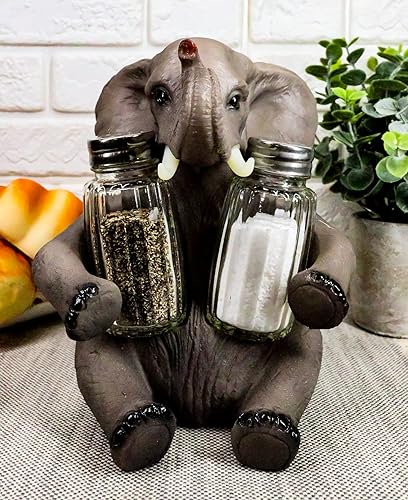 Miniatura 7 de Ebros Gift Safari africano elefante decorativo de cristal salero y pimentero titular figura decoración 7 "H elefantes cocina bar comedor acento