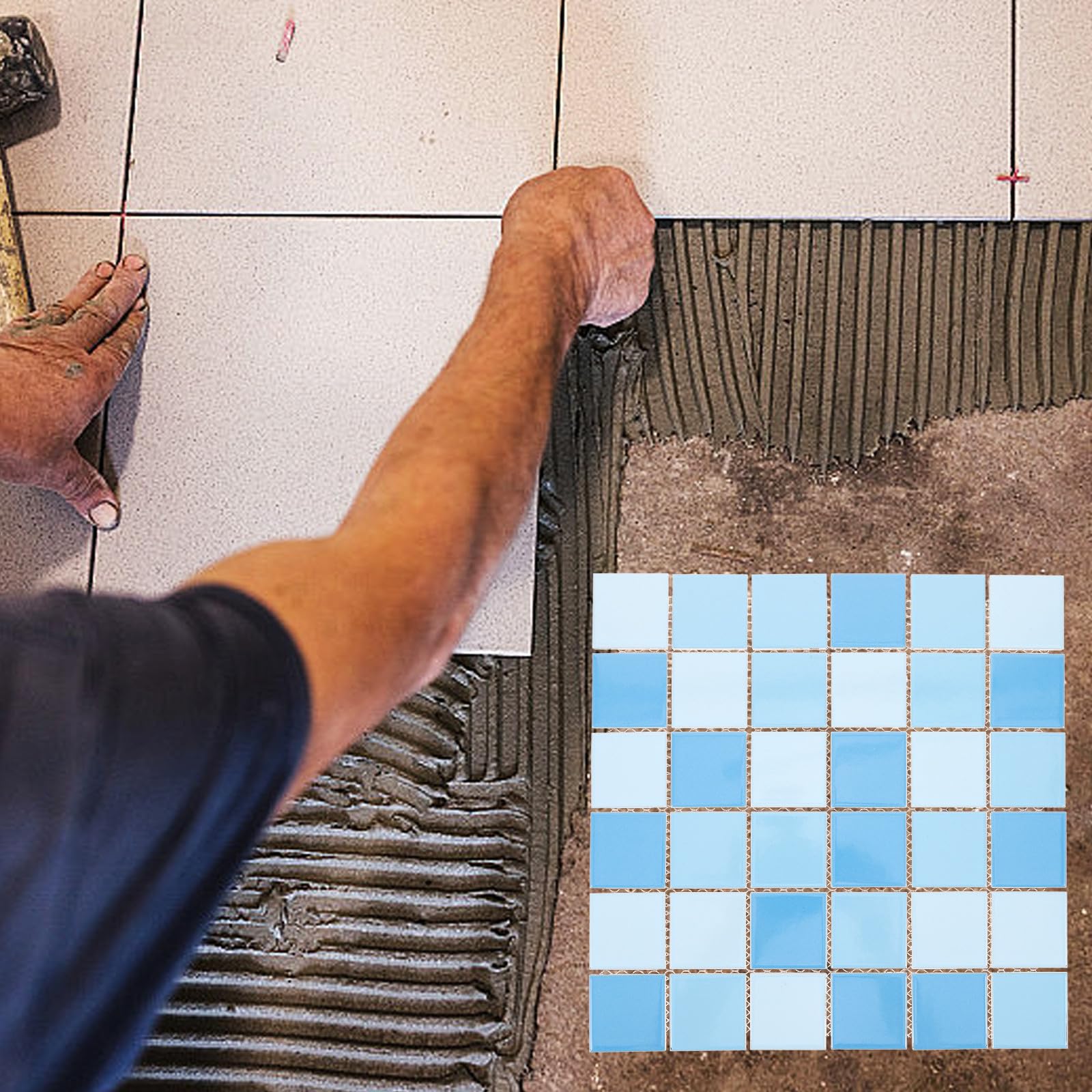 MAGICLULU Azulejos de Cerámica Cuadrados Azules para Piscina y Salpicadero, 36 Piezas para Múltiples Usos en Cocina y Baño