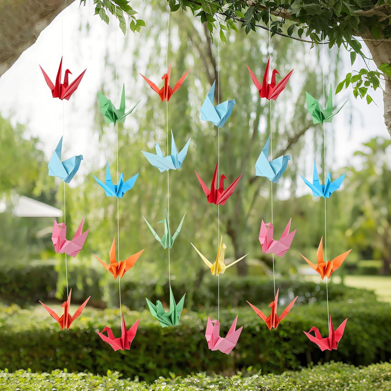 Maitys Colorful Paper Crane Garlands - 6 Strings x 5ft Origami Birds Streamers for Party, Wedding, Mid-Autumn Festival Decor