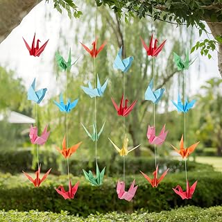 Maitys 6 Strings x 5 ft Colorful Paper Crane Hanging Garlands Origami Birds Streamers for Mid Autumn Festival Decoration Bridal Shower, Birthday Party Supplies, Asian Party Decorations