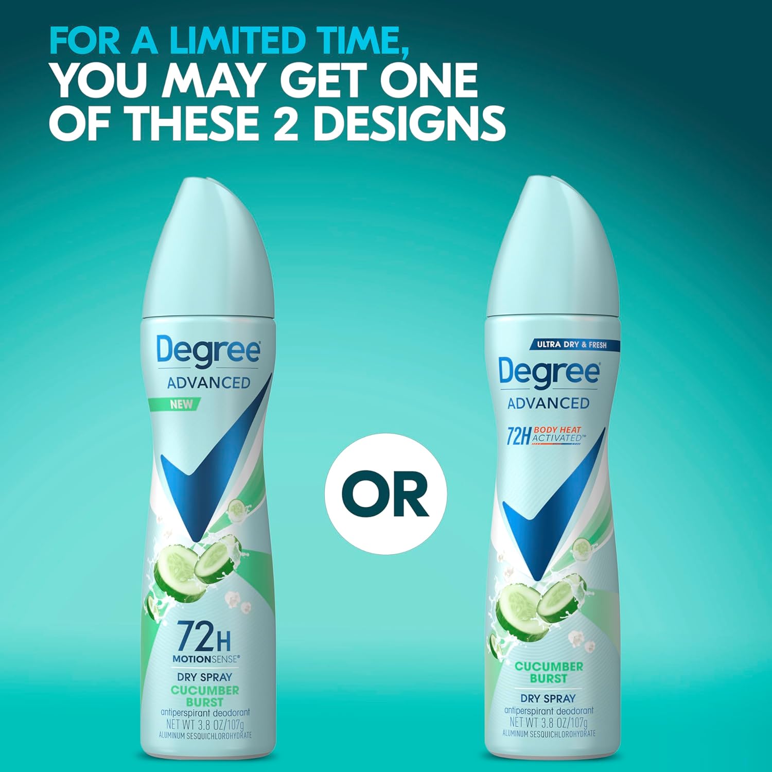 Degree Antiperspirant Deodorant Cucumber Burst 3 count Dry Spray 72-Hour Sweat & Odor Protection Deodorant Spray For Women With Body Heat Activated Technology​ 3.8 oz