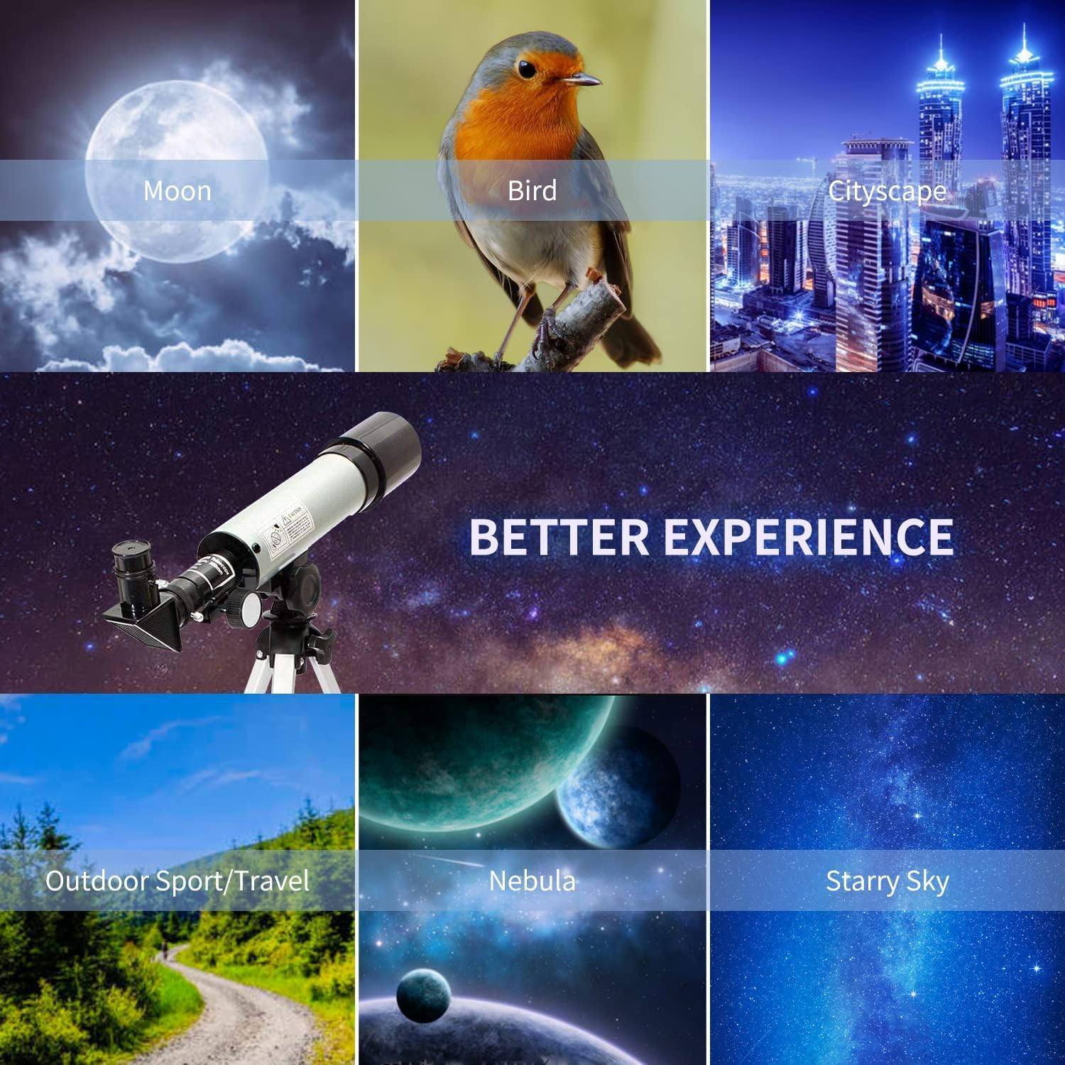 Kinder Teleskop, 360/50mm Astronomie Teleskop mit Sucherfernrohr und Stativ – Tragbares Refraktor Teleskope für Kinder, Erwachsene und Anfänger (Blau)