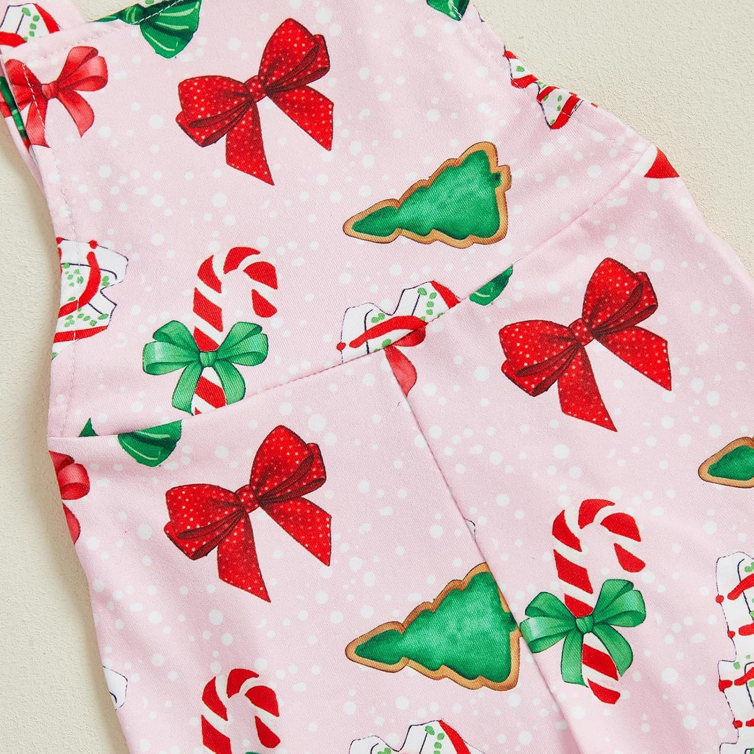 Kayotuas Toddler Baby Girl Christmas Outfit Candy Cane Bow Print Jumpsuit Overalls Bell Bottom Pants Romper Christmas Clothes
