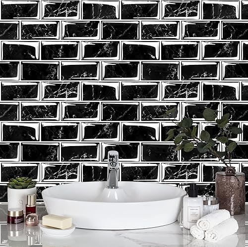 Miniatura 6 de Livebor Papel tapiz de cocina negro para despegar y pegar, papel tapiz de cocina de 15.7 x 118.1 pulgadas, papel de contacto decorativo para