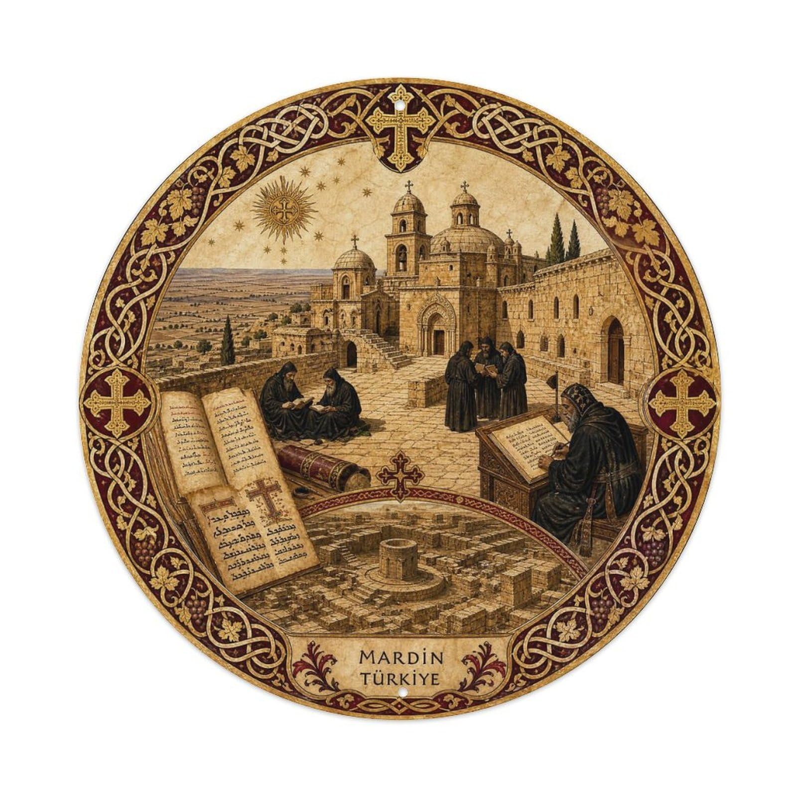Mardin Monastery Turkey Heritage Medieval Manuscript Metal Tin Sign