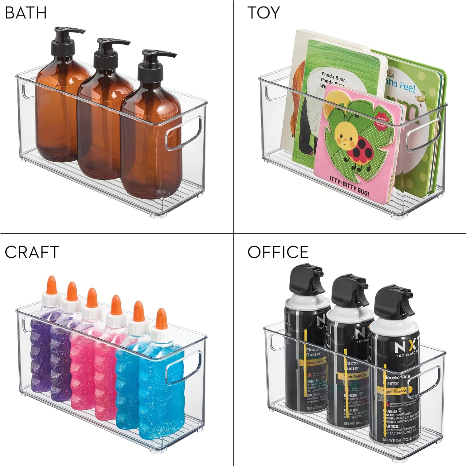 iDesign Plastic Stackable Pantry Bin - Storage Bin with Handles for Cabinets or Fridge - Set of 2 - Clear