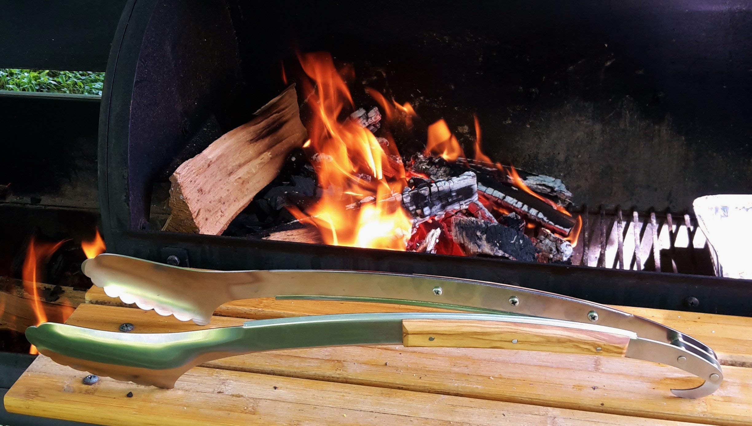 DUE BUOI Pinza da BBQ in Acciaio Inox - Manico in OLIVO
