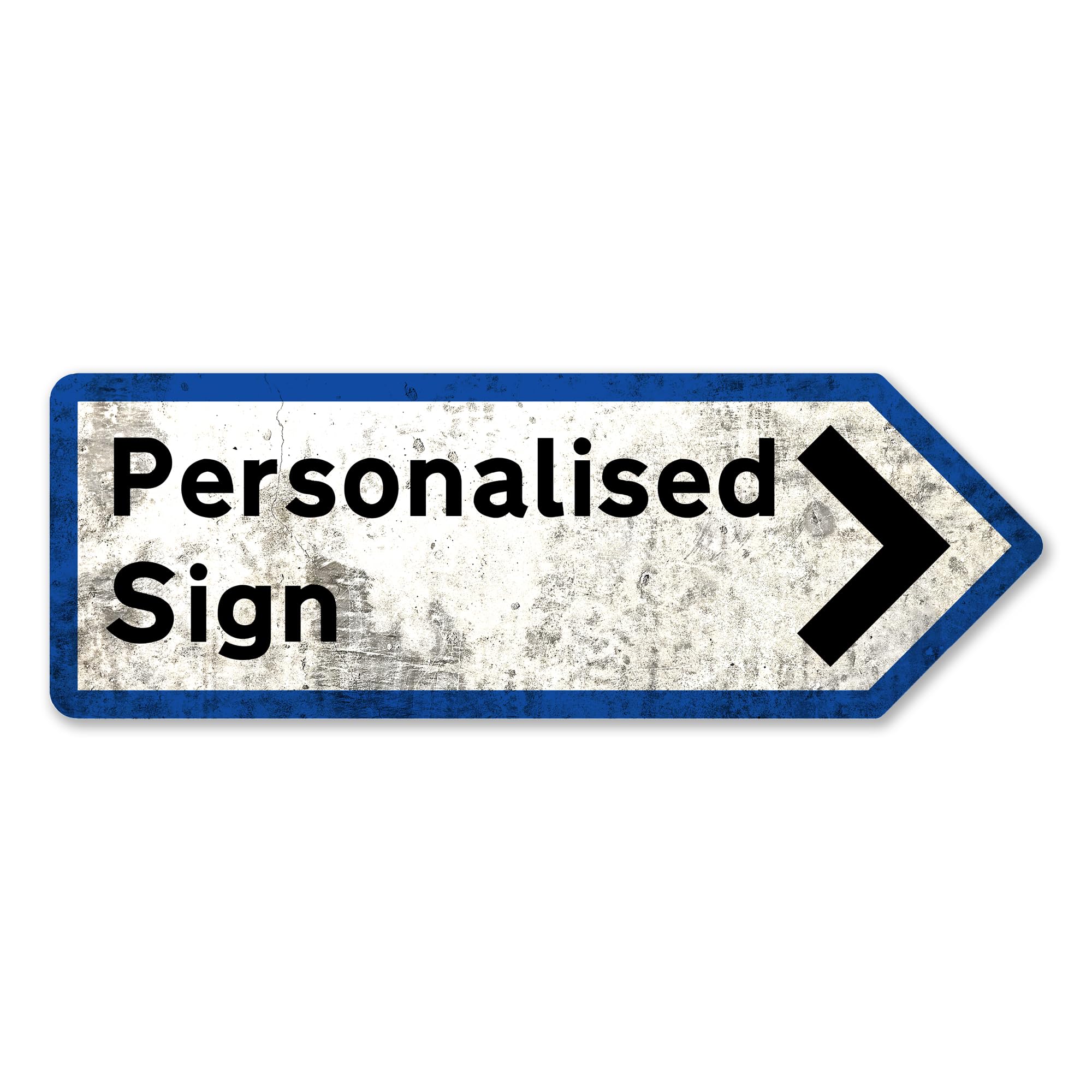 Personalised UK Road Direction Arrow | Multiple Options Available (Medium[29x10cm] - Pointing Right, Blue - Worn Look)