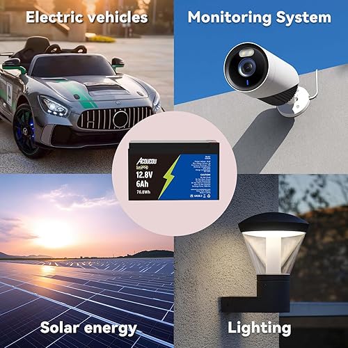 Miniatura 5 de Acoucou Batería LiFePO4 de 12 V 6 Ah, batería de litio recargable con más de 3000 veces de ciclos profundos y BMS integrado, para buscador de peces,