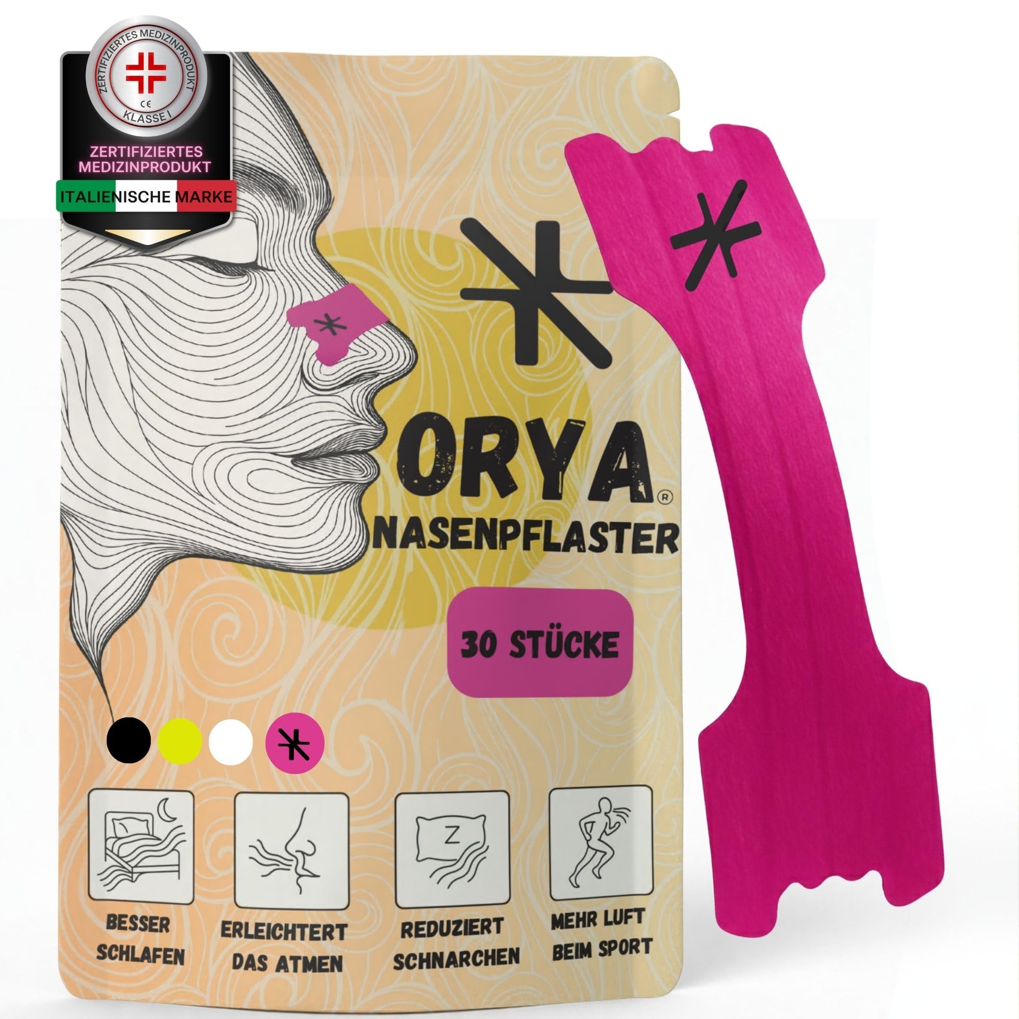 ORYA, 30 Stück Nasenpflaster Schnarchen, Sport Nose Strips, Atmungshilfen und Schnarchstopper, Rose