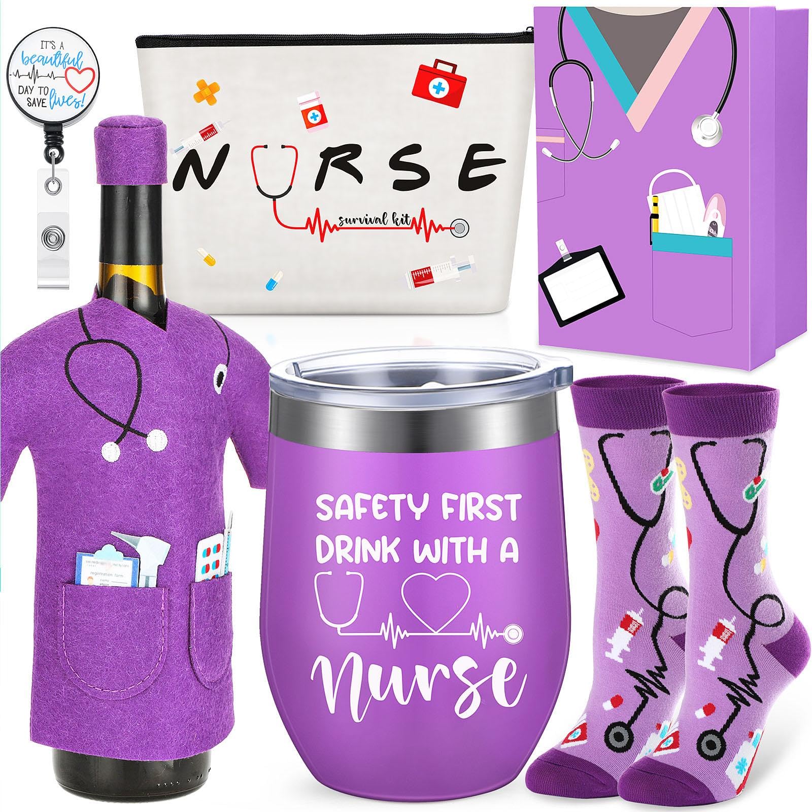 Yinder Nurse Gifts for Women Purple Nurse Week Appreciation Graduation Birthday Practitioner Christmas Gifts, Badge, Cosmetic Bag, Tumbler, Scroll