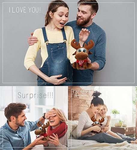 Miniatura 4 de DolliBu Peluche de alce pequeño con diseño de ojos grandes con texto en inglés "I Love You", lindo animal de peluche con camisa roja y nombre