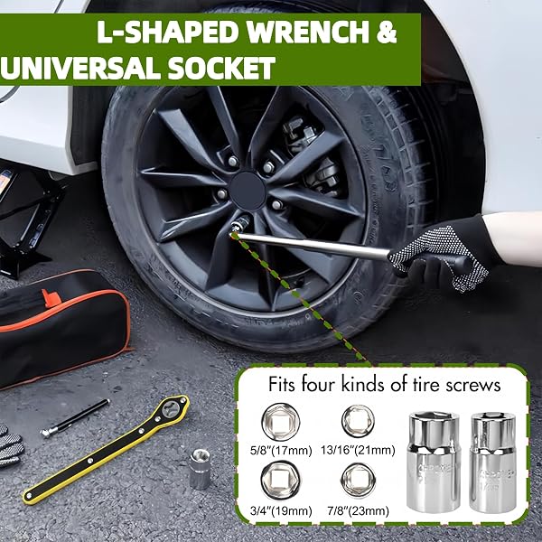 2 Tonne Scissor Jack Kit for Car SUV Universal Tyre Change Tool Set with Ratchet Wrench, Lug Nut Wrench (17/19/21/23mm), Gloves & Bag, Emergency Roadside Recovery Lifting Kit for Vehicle Van - 4