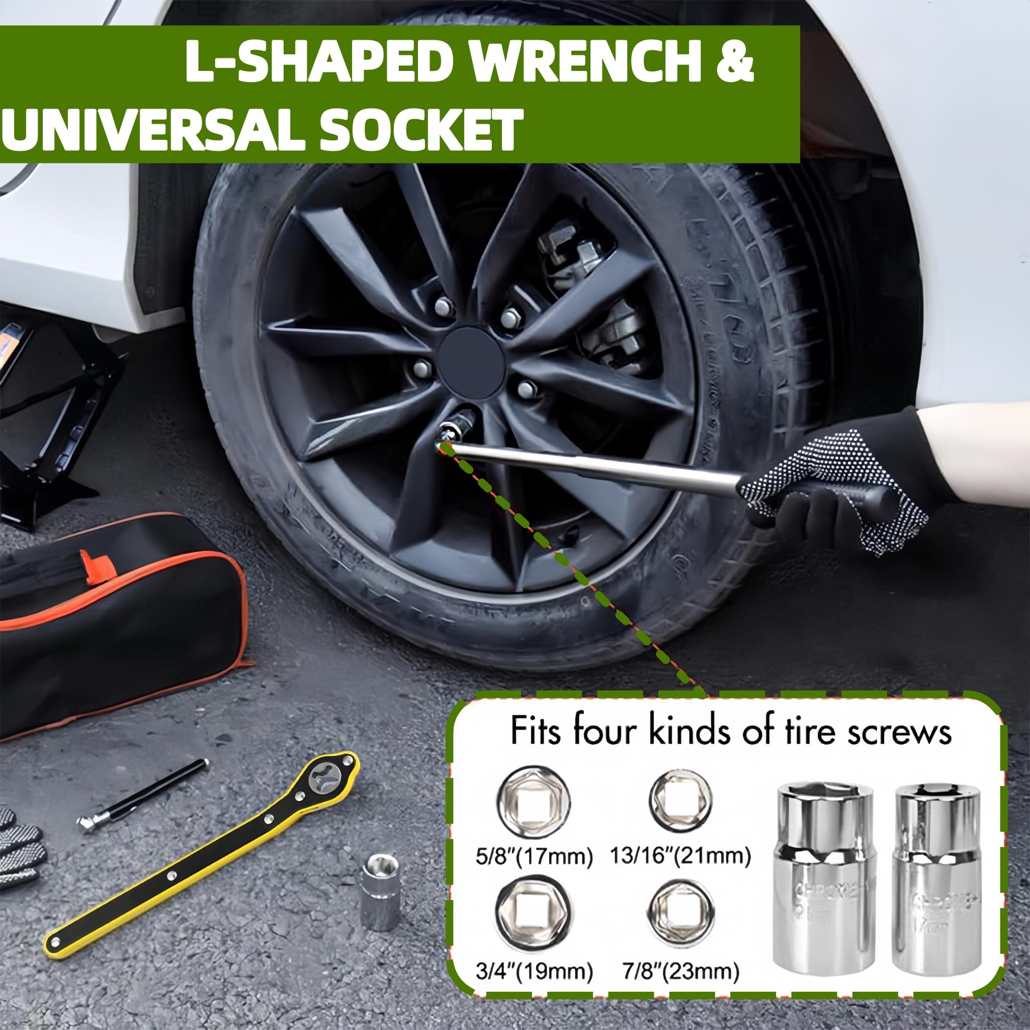 2 Tonne Scissor Jack Kit for Car SUV Universal Tyre Change Tool Set with Ratchet Wrench, Lug Nut Wrench (17/19/21/23mm), Gloves & Bag, Emergency Roadside Recovery Lifting Kit for Vehicle Van — view 4