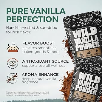 Wild Foods Organic Vanilla Bean Powder - All Natural Pure Vanilla from Madagascar - For Baking Cooking Coffee Flavoring & Smoothies - Unsweetened Gluten Free Non GMO Superfood (1 ounce)