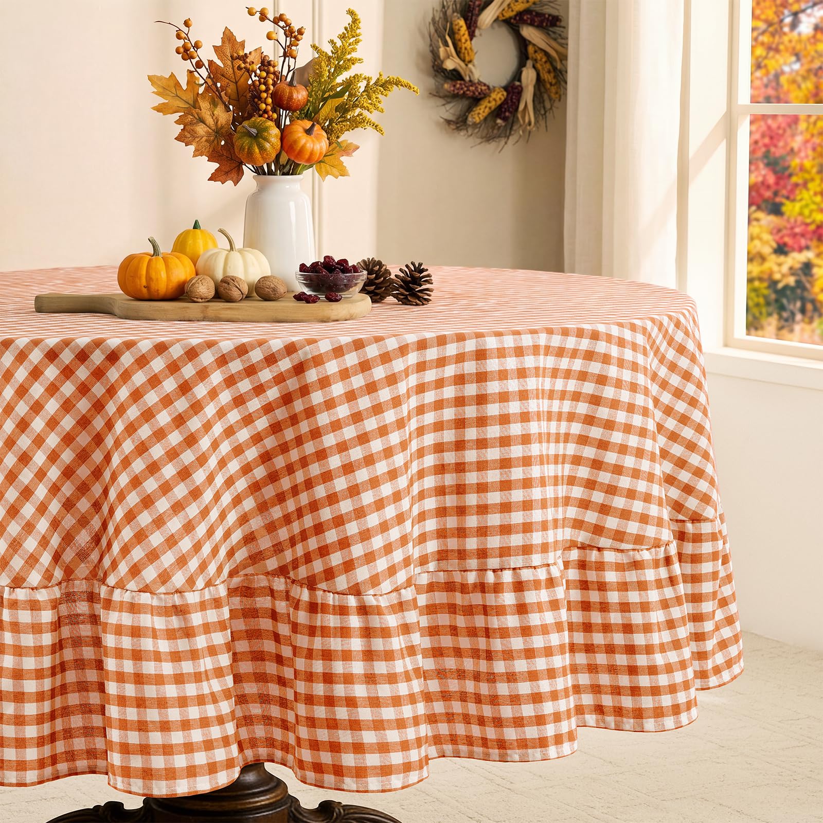 Orange Gingham Tablecloth - Ruffled Rectangle -15