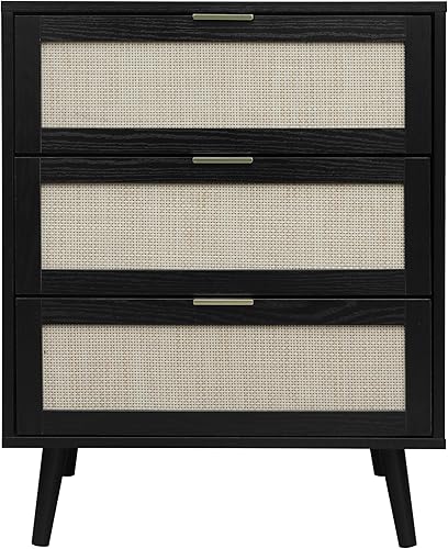 ZeHuoGe Mesita de noche de ratán con 3 cajones, mesa auxiliar de merienda, mesa auxiliar, mesa auxiliar para sofá, mesa auxiliar portátil con 4