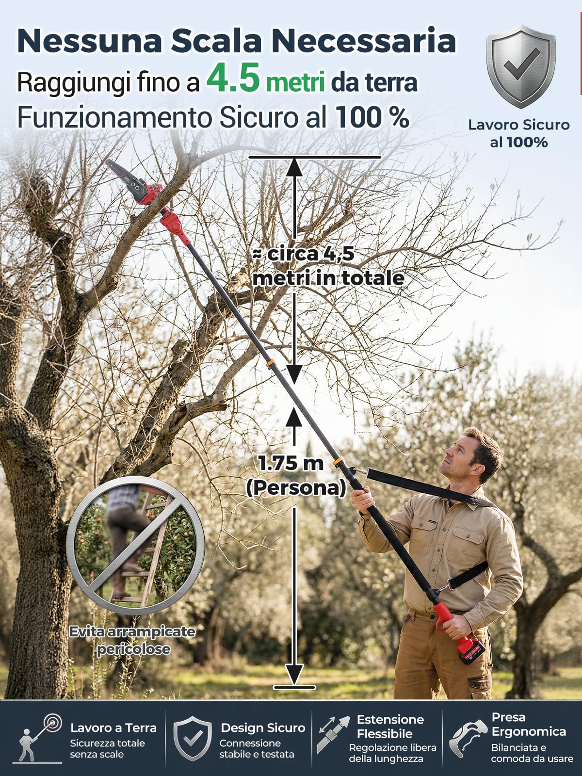 Laecabv Asta di prolunga per Laecabv LA30/LA33/LA37/LA38 Forbici Potatura Elettriche per Mini Motosega Elettrica 7-Inch (LA-E01R)
