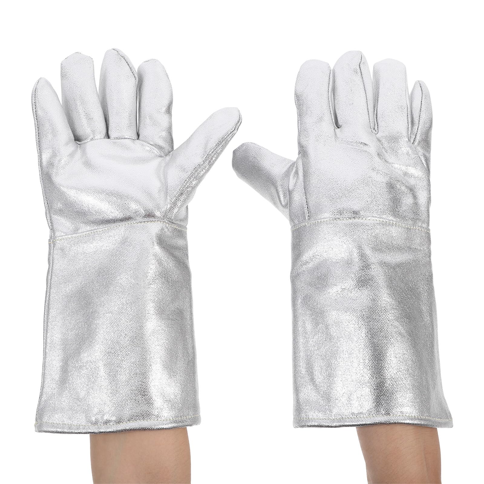 SHINEOFI Guanti Protezione Ignifuga Resistenti al Calore in Foglio di Alluminio 2 Pezzi e Isolamento Termico per Lavoro Industriale e Barbecue per Saldatura e Lavori All'aperto