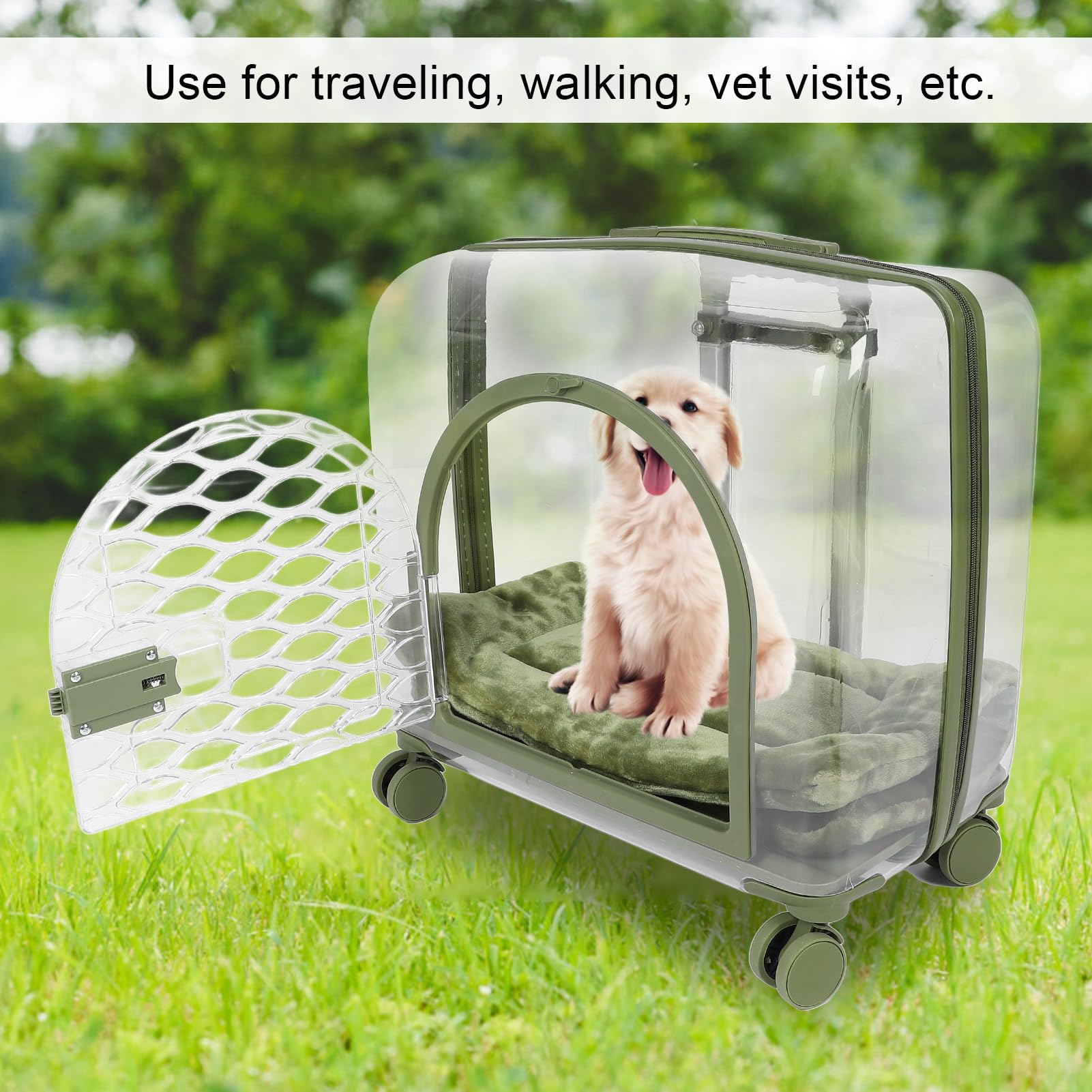 Trasportino Trasparente per Gatti, Trolley Trasparente Traspirante per Animali Domestici Con Manico Telescopico, Ruote E Coperta Bagaglio Rigido Portatile per Gatti per Cani