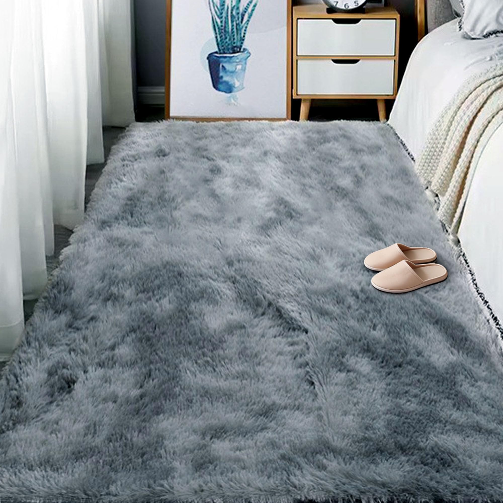 Grand tapis de salon 180 x 340 cm haut de gamme gris clair tapis moelleux