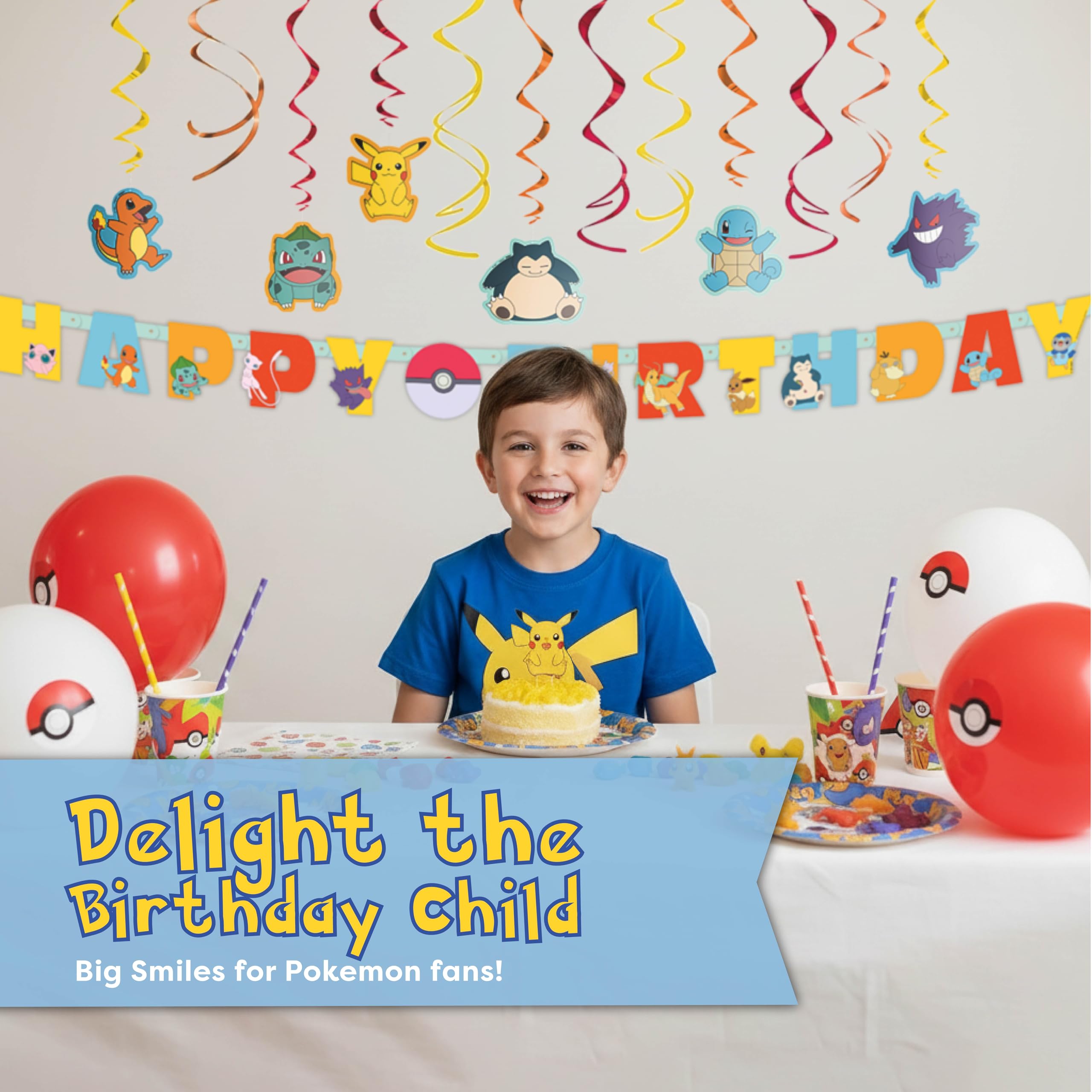 Pokemon Birthday Decorations - Banner & Swirls -2 Pokemon Birthday Decorations - Banner & Swirls -2