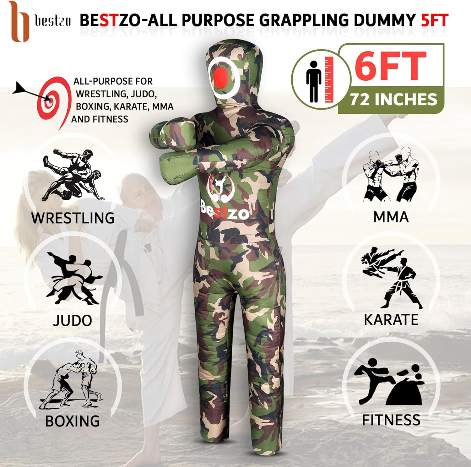 Bestzo MMA Martial Arts Brazilian Grappling Dummy Wrestling Punching Bag Canvas Camouflage BJJ Dummy Throwing Dummy for Karate,Boxing Training- Unfilled