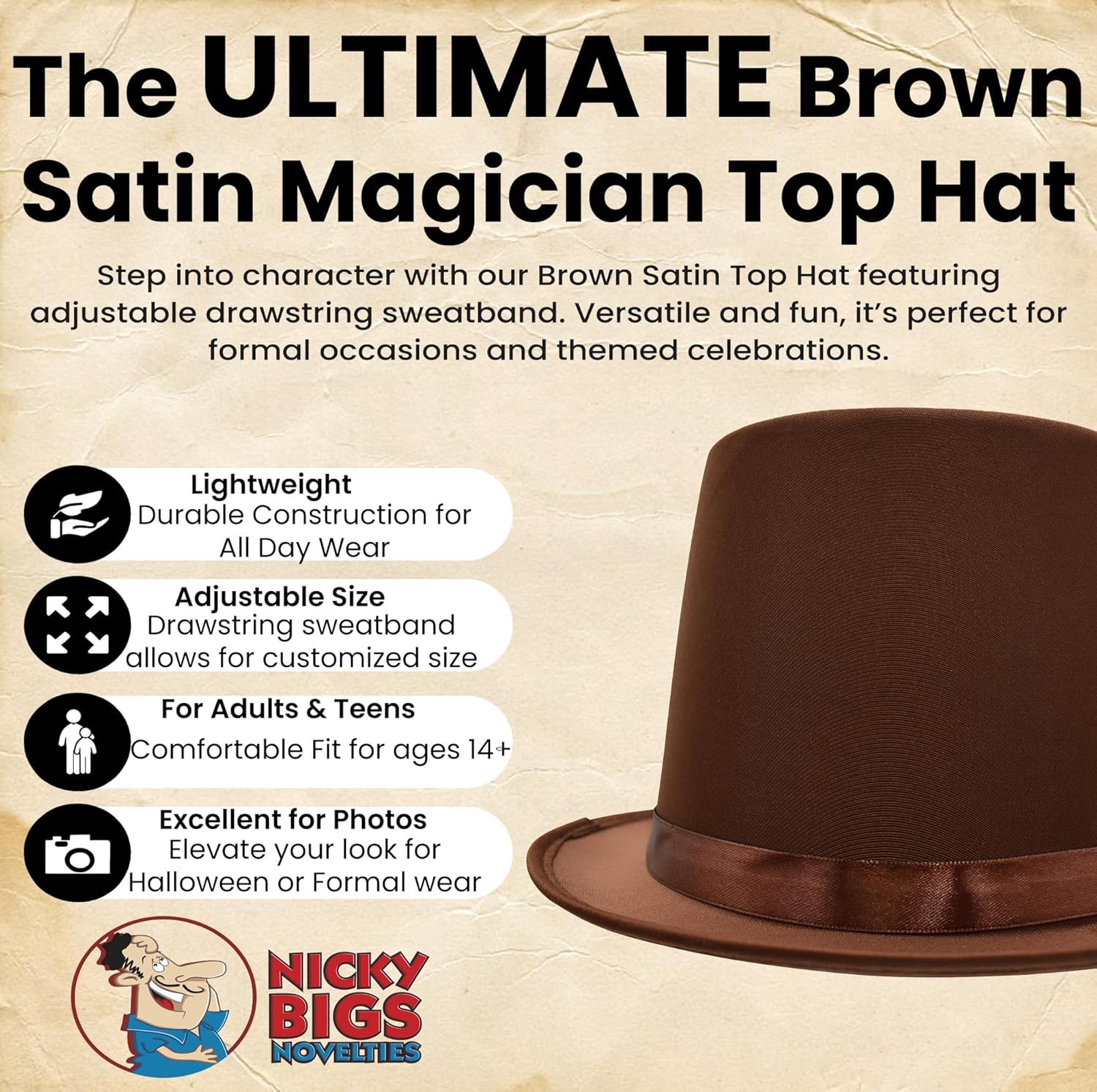 Nicky Bigs Novelties Morph Adult Satin Top Hat Magician Gentleman Roaring 20s Tuxedo Formal Costume